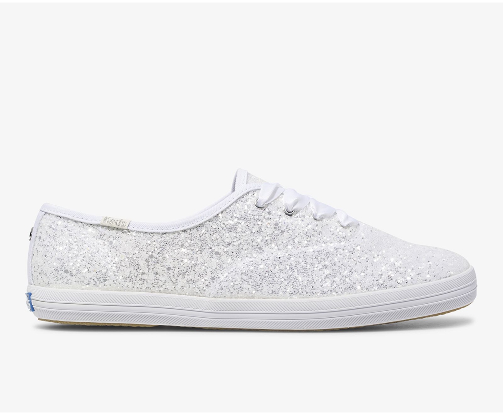 Keds Sneakers White - Kate Spade new york Champion Glitter - Womens CUHAGK-546